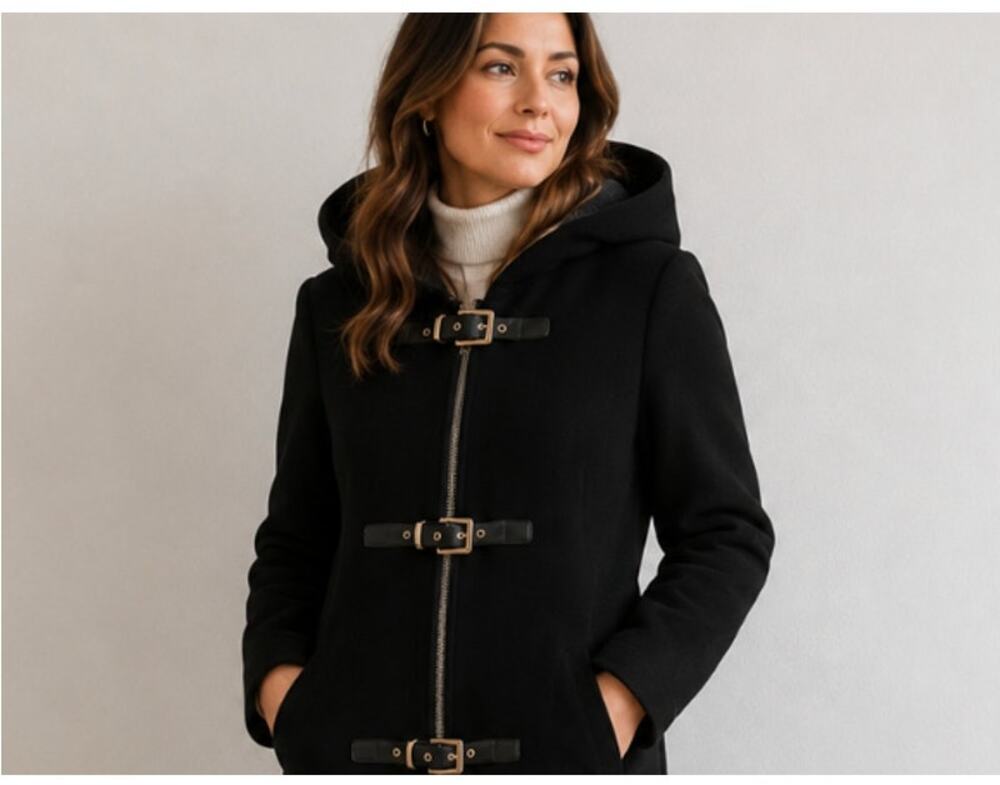 Sandro Wool Coat Winter Warm Hood Black Small